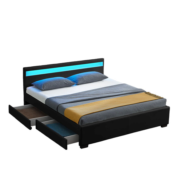 Gestoffeerd bed Lyon - 140 x 200 cm - Zwart - LED Verlichting & Bedlades - Afbeelding 4
