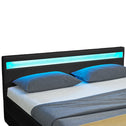 Gestoffeerd bed Lyon - 140 x 200 cm - Zwart - LED Verlichting & Bedlades
