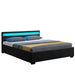 Gestoffeerd bed Lyon - 140 x 200 cm - Zwart - LED Verlichting & Bedlades