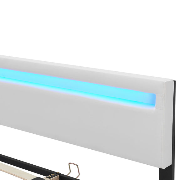 Gestoffeerd bed Lyon - 180 x 200 cm - Wit - LED Verlichting & Bedlades - Afbeelding 12