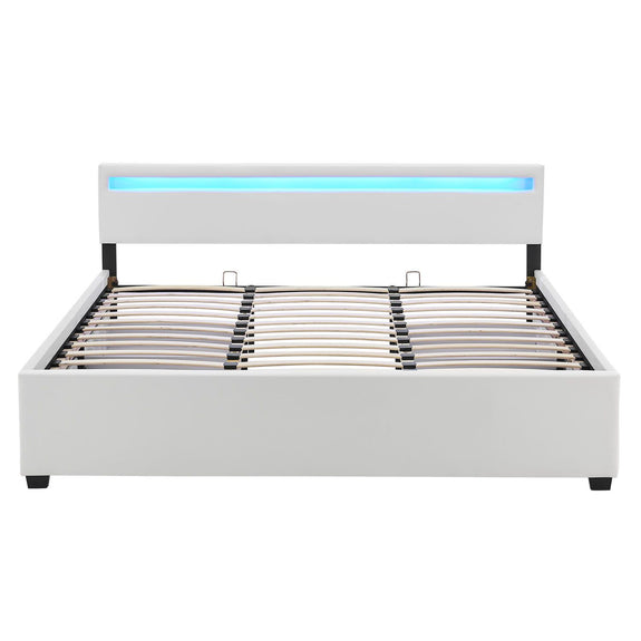 Gestoffeerd bed Lyon - 180 x 200 cm - Wit - LED Verlichting & Bedlades - Afbeelding 3