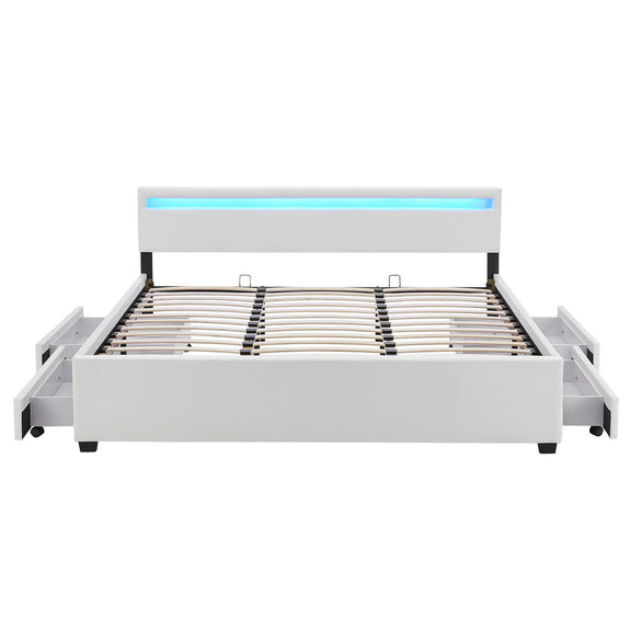 Gestoffeerd bed Lyon - 180 x 200 cm - Wit - LED Verlichting & Bedlades - Afbeelding 4