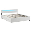 Gestoffeerd bed Lyon - 180 x 200 cm - Wit - LED Verlichting & Bedlades