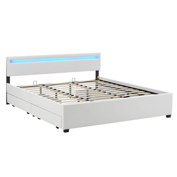 Gestoffeerd bed Lyon - 180 x 200 cm - Wit - LED Verlichting & Bedlades - Afbeelding 5