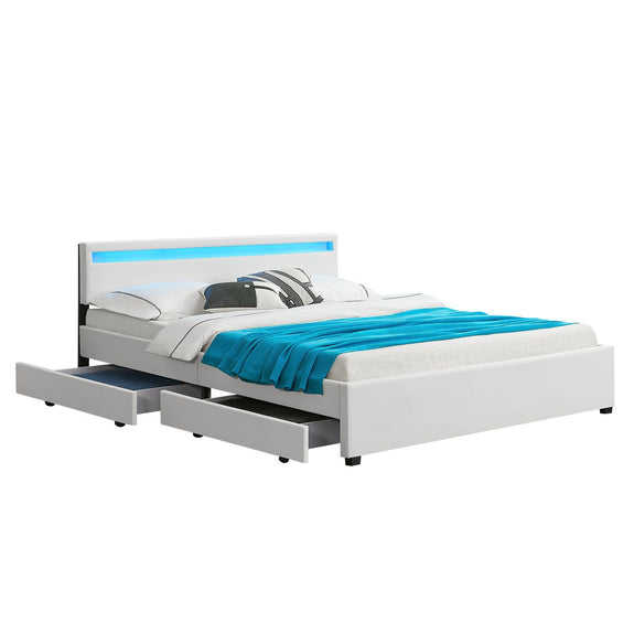 Gestoffeerd bed Lyon - 180 x 200 cm - Wit - LED Verlichting & Bedlades - Afbeelding 6