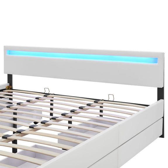 Gestoffeerd bed Lyon - 180 x 200 cm - Wit - LED Verlichting & Bedlades - Afbeelding 8