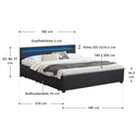Gestoffeerd bed Lyon - 180 x 200 cm - Zwart - LED Verlichting & Bedlades