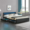 Gestoffeerd bed Lyon - 180 x 200 cm - Zwart - LED Verlichting & Bedlades