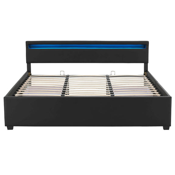 Gestoffeerd bed Lyon - 180 x 200 cm - Zwart - LED Verlichting & Bedlades - Afbeelding 3