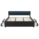 Gestoffeerd bed Lyon - 180 x 200 cm - Zwart - LED Verlichting & Bedlades