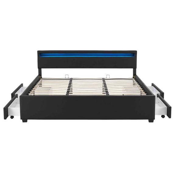 Gestoffeerd bed Lyon - 180 x 200 cm - Zwart - LED Verlichting & Bedlades - Afbeelding 4