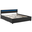 Gestoffeerd bed Lyon - 180 x 200 cm - Zwart - LED Verlichting & Bedlades