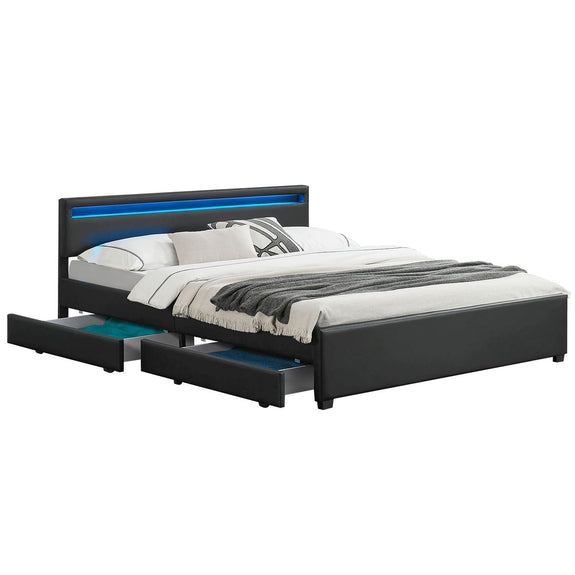 Gestoffeerd bed Lyon - 180 x 200 cm - Zwart - LED Verlichting & Bedlades - Afbeelding 6