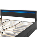Gestoffeerd bed Lyon - 180 x 200 cm - Zwart - LED Verlichting & Bedlades