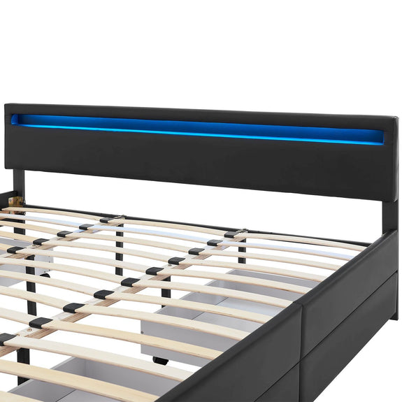 Gestoffeerd bed Lyon - 180 x 200 cm - Zwart - LED Verlichting & Bedlades - Afbeelding 8