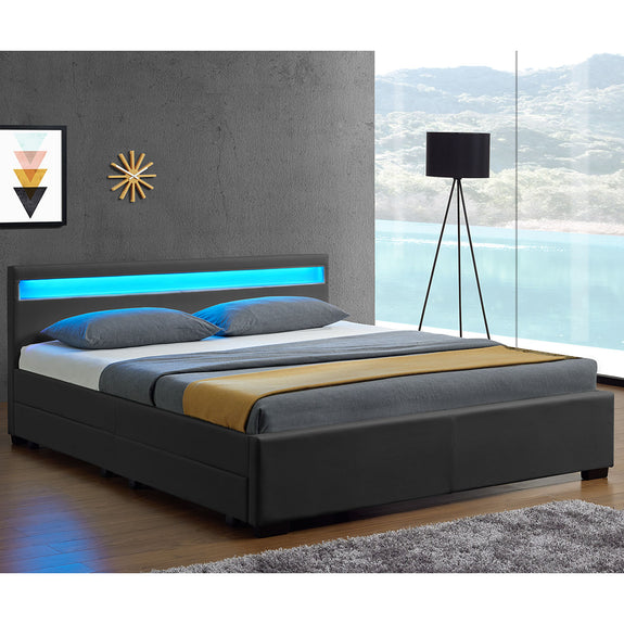 Gestoffeerd bed Lyon - 140 x 200 cm - Donkergrijs - LED Verlichting & Bedlades - Afbeelding 2