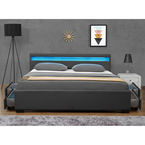 Gestoffeerd bed Lyon - 140 x 200 cm - Donkergrijs - LED Verlichting & Bedlades - Afbeelding 3