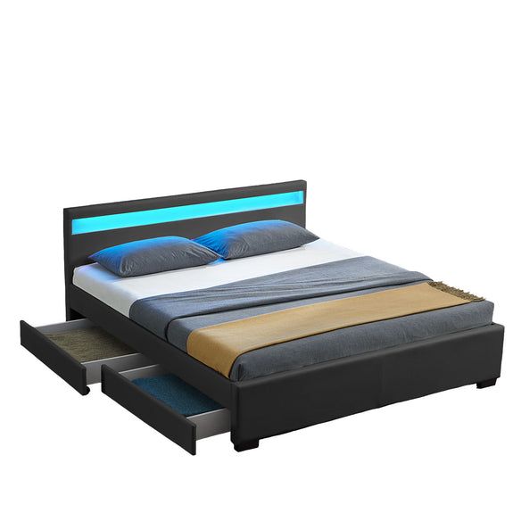 Gestoffeerd bed Lyon - 140 x 200 cm - Donkergrijs - LED Verlichting & Bedlades - Afbeelding 4