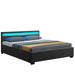 Gestoffeerd bed Lyon - 140 x 200 cm - Donkergrijs - LED Verlichting & Bedlades