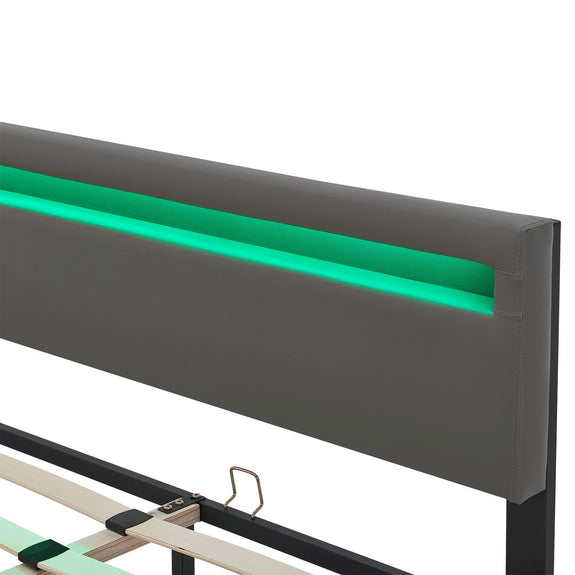 Gestoffeerd bed Lyon - 180 x 200 cm - Grijs - LED Verlichting & Bedlades - Afbeelding 12