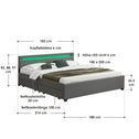 Gestoffeerd bed Lyon - 180 x 200 cm - Grijs - LED Verlichting & Bedlades