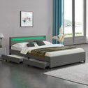 Gestoffeerd bed Lyon - 180 x 200 cm - Grijs - LED Verlichting & Bedlades