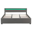 Gestoffeerd bed Lyon - 180 x 200 cm - Grijs - LED Verlichting & Bedlades