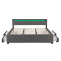 Gestoffeerd bed Lyon - 180 x 200 cm - Grijs - LED Verlichting & Bedlades