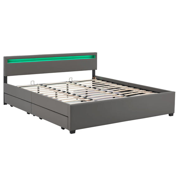 Gestoffeerd bed Lyon - 180 x 200 cm - Grijs - LED Verlichting & Bedlades - Afbeelding 5