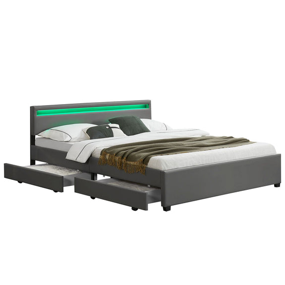 Gestoffeerd bed Lyon - 180 x 200 cm - Grijs - LED Verlichting & Bedlades - Afbeelding 6