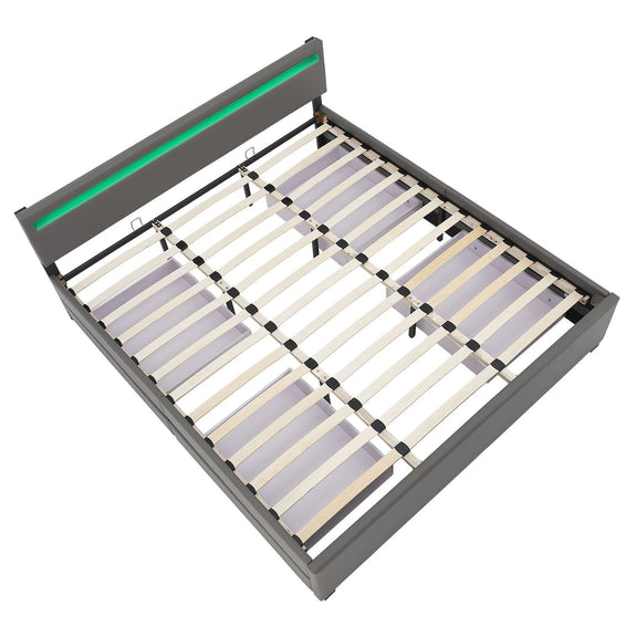 Gestoffeerd bed Lyon - 180 x 200 cm - Grijs - LED Verlichting & Bedlades - Afbeelding 7