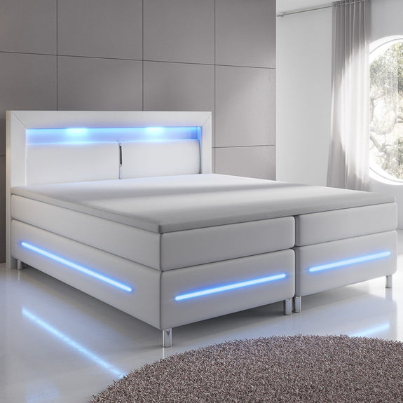 Boxspringbed / Boxspring Norfolk - 180 x 200 cm - Wit - LED - Incl. Matras & Topper - Afbeelding 2