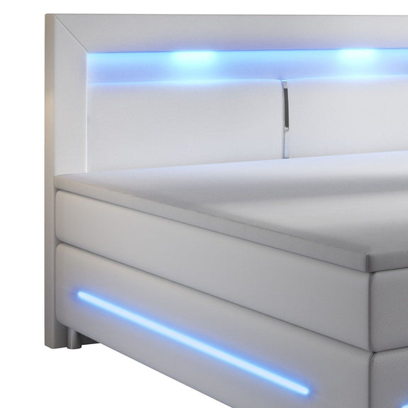 Boxspringbed / Boxspring Norfolk - 180 x 200 cm - Wit - LED - Incl. Matras & Topper - Afbeelding 3