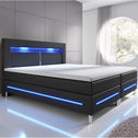 Boxspringbed / Boxspring Norfolk - 180 x 200 cm - Zwart - LED - Incl. Matras & Topper