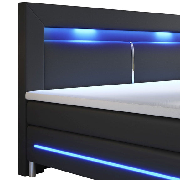 Boxspringbed / Boxspring Norfolk - 180 x 200 cm - Zwart - LED - Incl. Matras & Topper - Afbeelding 3