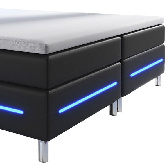 Boxspringbed / Boxspring Norfolk - 180 x 200 cm - Zwart - LED - Incl. Matras & Topper - Afbeelding 4