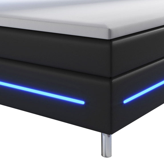 Boxspringbed / Boxspring Norfolk - 180 x 200 cm - Zwart - LED - Incl. Matras & Topper - Afbeelding 5
