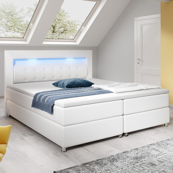 Boxspringbed Montana - 180 x 200 cm - Wit - LED Verlichting - Afbeelding 2