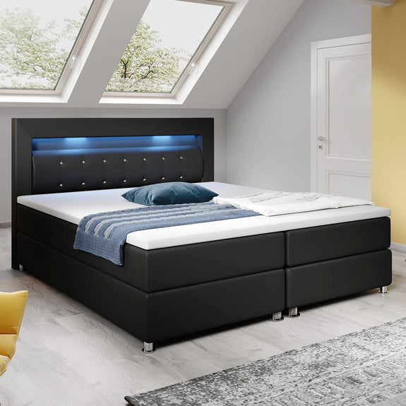 Boxspringbed Montana - 180 x 200 cm - Zwart - LED Verlichting - Afbeelding 2