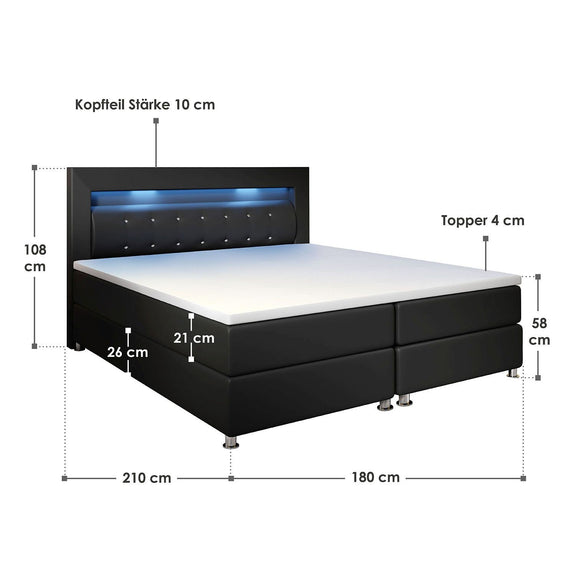 Boxspringbed Montana - 180 x 200 cm - Zwart - LED Verlichting - Afbeelding 7