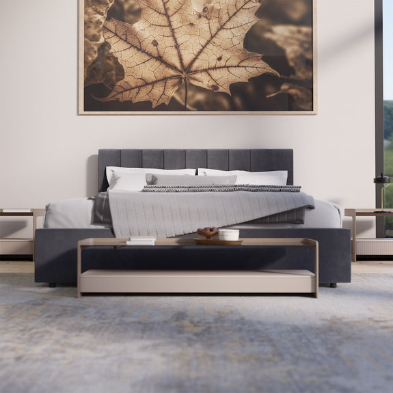 Gestoffeerd Bed Soria - 180 x 200 cm - Donkergrijs - Incl. Bedlades - Afbeelding 11
