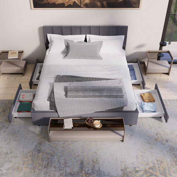 Gestoffeerd Bed Soria - 180 x 200 cm - Donkergrijs - Incl. Bedlades - Afbeelding 12