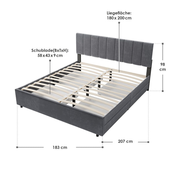 Gestoffeerd Bed Soria - 180 x 200 cm - Donkergrijs - Incl. Bedlades - Afbeelding 19