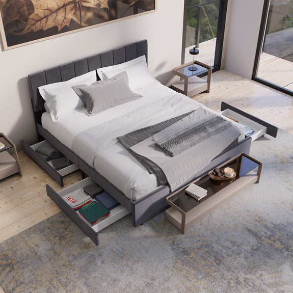 Gestoffeerd Bed Soria - 180 x 200 cm - Donkergrijs - Incl. Bedlades - Afbeelding 2