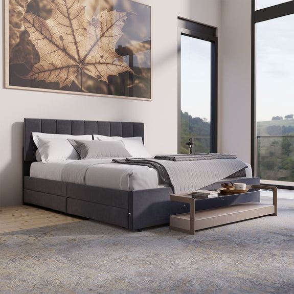 Gestoffeerd Bed Soria - 180 x 200 cm - Donkergrijs - Incl. Bedlades - Afbeelding 10