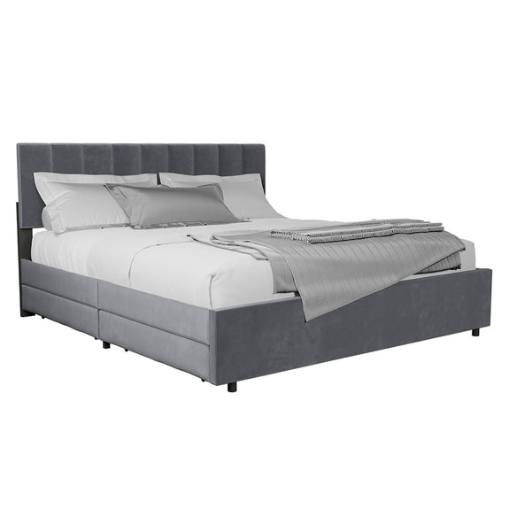 Gestoffeerd Bed Soria - 180 x 200 cm - Donkergrijs - Incl. Bedlades - Afbeelding 1