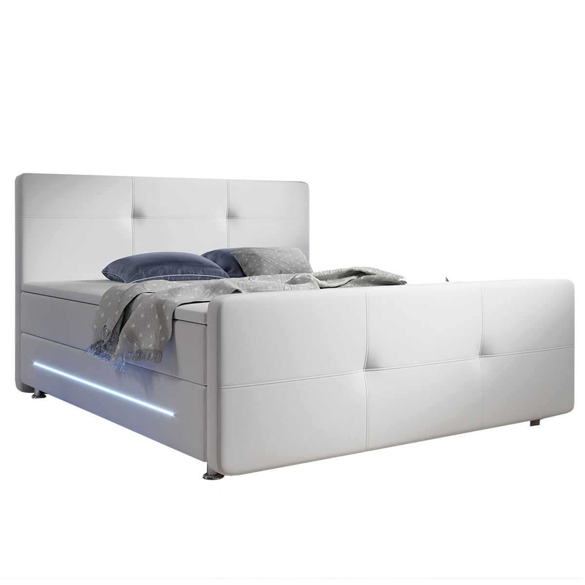 Boxspringbed Oakland - 140 x 200 cm - Wit - LED Verlichting