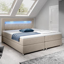 Boxspringbed / Boxspring Vancouver - 140 x 200 cm - Beige - LED - Incl. Matras & Topper