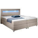 Boxspringbed / Boxspring Vancouver - 140 x 200 cm - Beige - LED - Incl. Matras & Topper