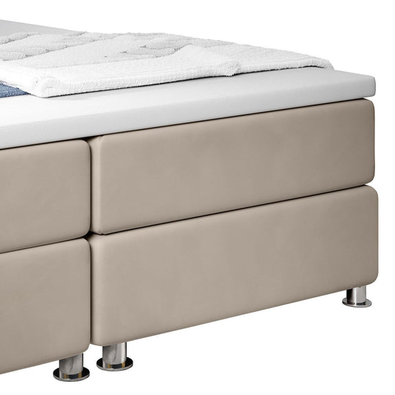 Boxspringbed / Boxspring Vancouver - 140 x 200 cm - Beige - LED - Incl. Matras & Topper - Afbeelding 5